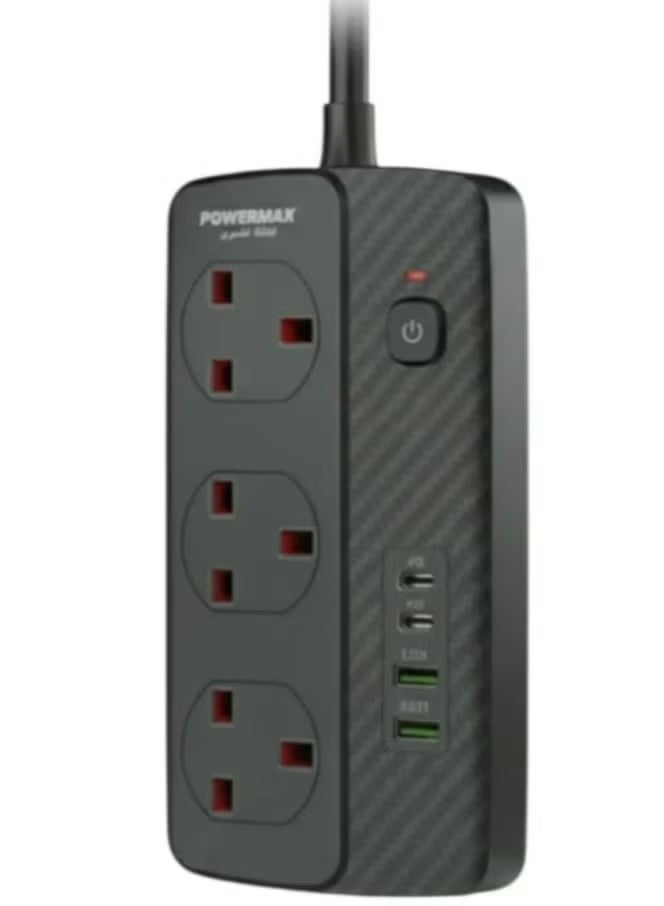 PowerMax 7-in-1 3500W Power Strip, 3 x Plug Protectors, 2 USB Ports, 2-Outlet Power Supply Station for Desktop, Ideal for All Electronic Devices, MX51 Power Strip - Image 1